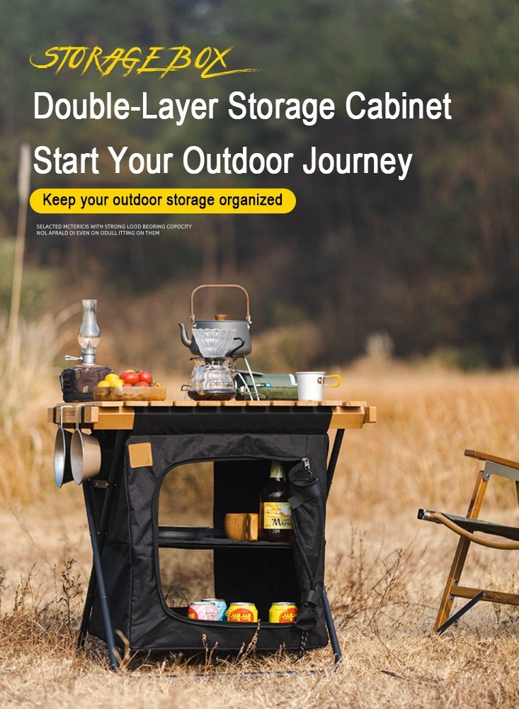 XiuWoo 2 in 1 Foldable Camping Kitchen Unit, 4 Shelf Metal Storage Cupboard, Wood Camping Desk, Outdoor Garden Picnic, Waterproof Kitchen Station, Hiking Cook Table, Camping Furniture  with Carry Bag - Image 4