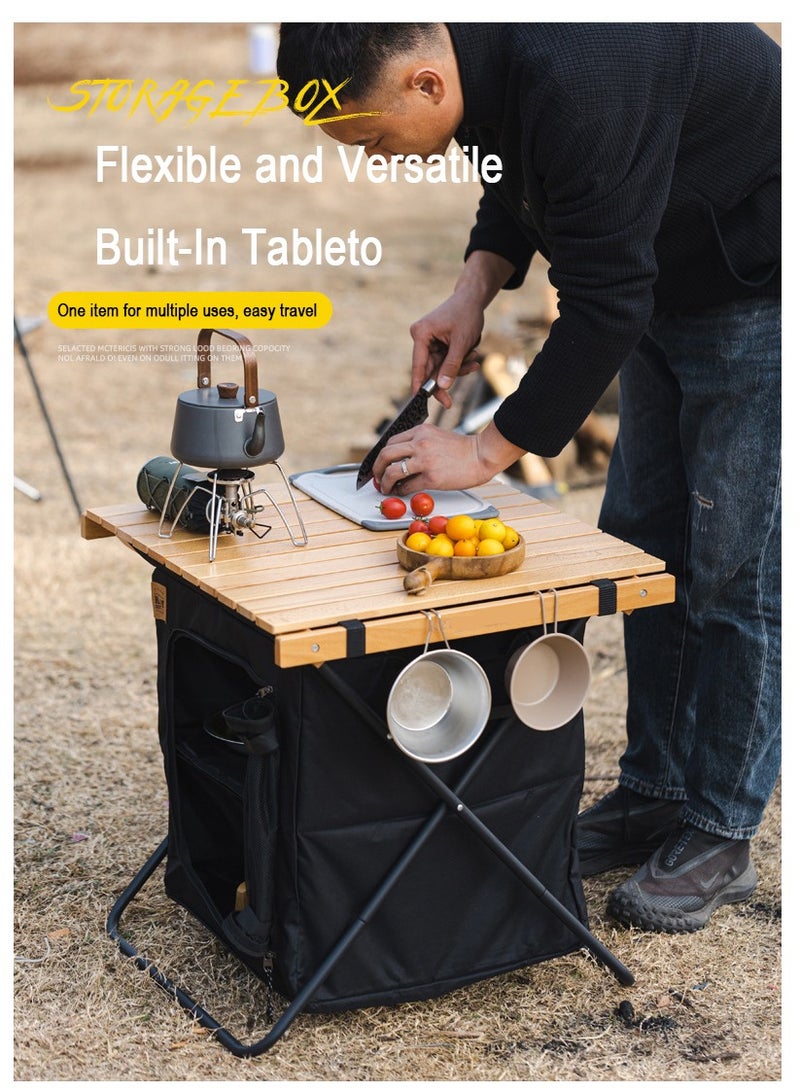 XiuWoo 2 in 1 Foldable Camping Kitchen Unit, 4 Shelf Metal Storage Cupboard, Wood Camping Desk, Outdoor Garden Picnic, Waterproof Kitchen Station, Hiking Cook Table, Camping Furniture  with Carry Bag - Image 3