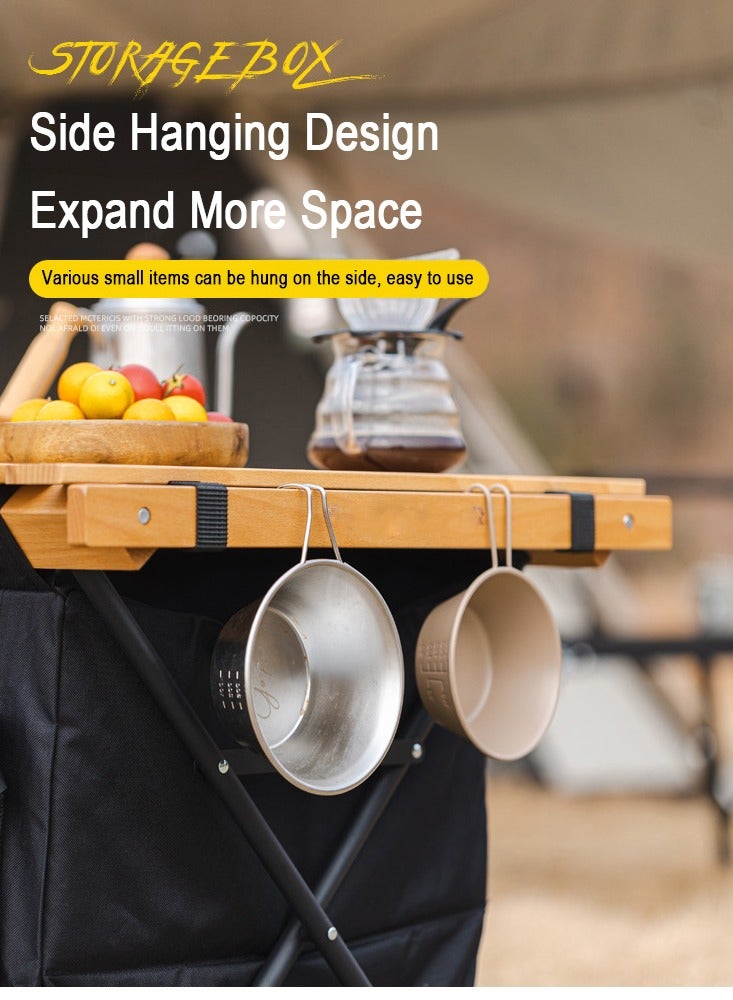 XiuWoo 2 in 1 Foldable Camping Kitchen Unit, 4 Shelf Metal Storage Cupboard, Wood Camping Desk, Outdoor Garden Picnic, Waterproof Kitchen Station, Hiking Cook Table, Camping Furniture  with Carry Bag - Image 5