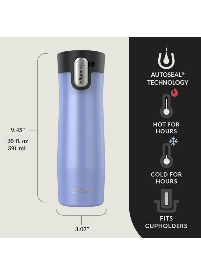 Contigo كونتيغو® أوتوسيل® ويست لووب كوب سفر معزول بالفراغ من الفولاذ المقاوم للصدأ مع غطاء سهل التنظيف، 20 أونصة، عبوة 2، لؤلؤة أستر المجمدة؛ لؤلؤة ليملايت المجمدة - Image 2