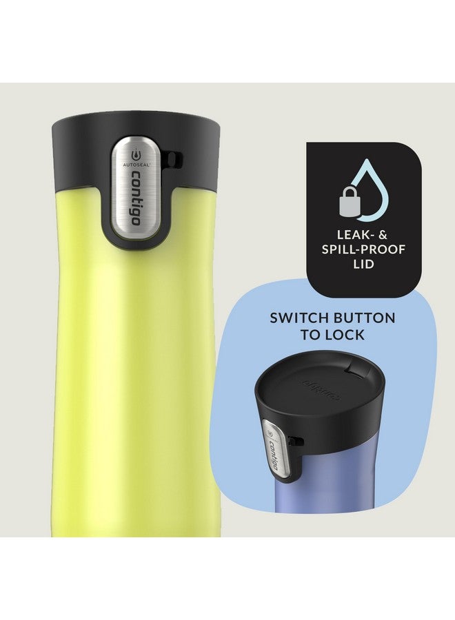 Contigo كونتيغو® أوتوسيل® ويست لووب كوب سفر معزول بالفراغ من الفولاذ المقاوم للصدأ مع غطاء سهل التنظيف، 20 أونصة، عبوة 2، لؤلؤة أستر المجمدة؛ لؤلؤة ليملايت المجمدة - Image 3