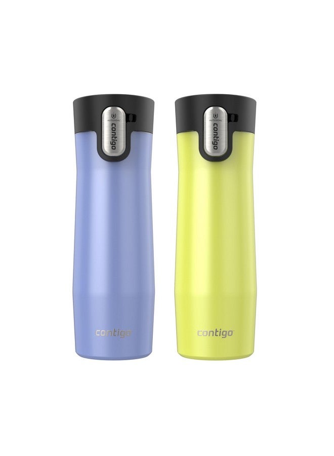 Contigo كونتيغو® أوتوسيل® ويست لووب كوب سفر معزول بالفراغ من الفولاذ المقاوم للصدأ مع غطاء سهل التنظيف، 20 أونصة، عبوة 2، لؤلؤة أستر المجمدة؛ لؤلؤة ليملايت المجمدة - Image 1