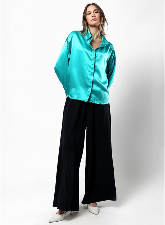 RAVIN Light Green Full Buttons Shiny Shirt  - Image 5