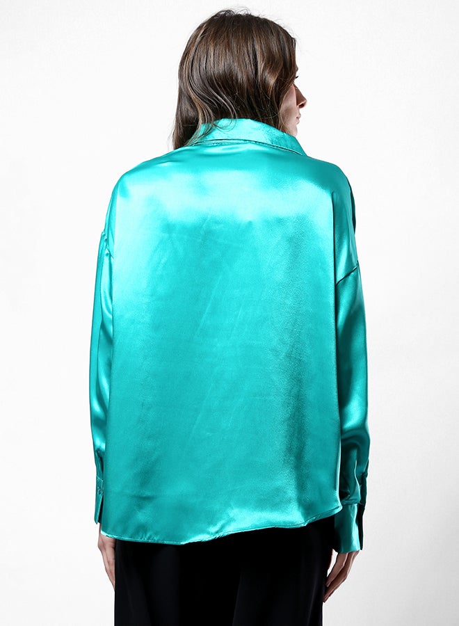 RAVIN Light Green Full Buttons Shiny Shirt  - Image 3