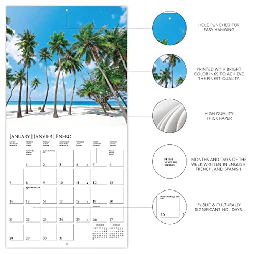 Graphique 2024 Island Paradise Wall Calendar | 12” x 12” | Thick Paper | Home & Office Organizer | Large Monthly Grid | 3 Languages & Marked Holidays | 4 Month Preview Page for 2025 - Image 3