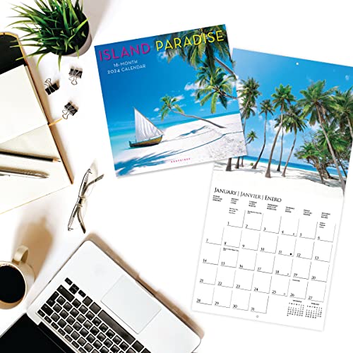 Graphique 2024 Island Paradise Wall Calendar | 12” x 12” | Thick Paper | Home & Office Organizer | Large Monthly Grid | 3 Languages & Marked Holidays | 4 Month Preview Page for 2025 - Image 2