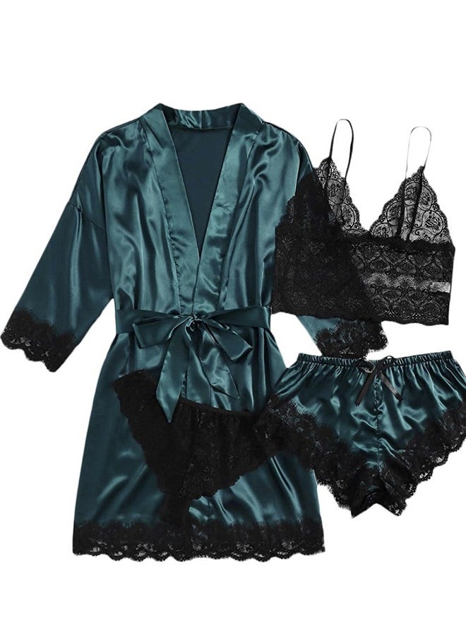 NIBEMINENT 4-piece Women's Lace Sleepwear Set With Robe Summer  - Image 1