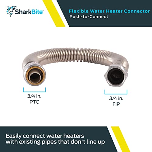 SharkBite 3/4 Inch x 3/4 Inch FIP x 24 Inch Stainless Steel Corrugated Flexible Water Heater Connector, Push To Connect Brass Plumbing Fitting, PEX Pipe, Copper, CPVC, PE-RT, HDPE, SS3088FLEX24LF - Image 2