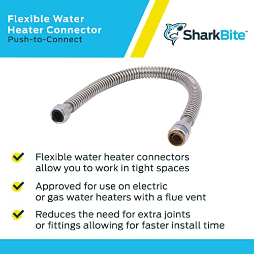SharkBite 3/4 Inch x 3/4 Inch FIP x 24 Inch Stainless Steel Corrugated Flexible Water Heater Connector, Push To Connect Brass Plumbing Fitting, PEX Pipe, Copper, CPVC, PE-RT, HDPE, SS3088FLEX24LF - Image 4