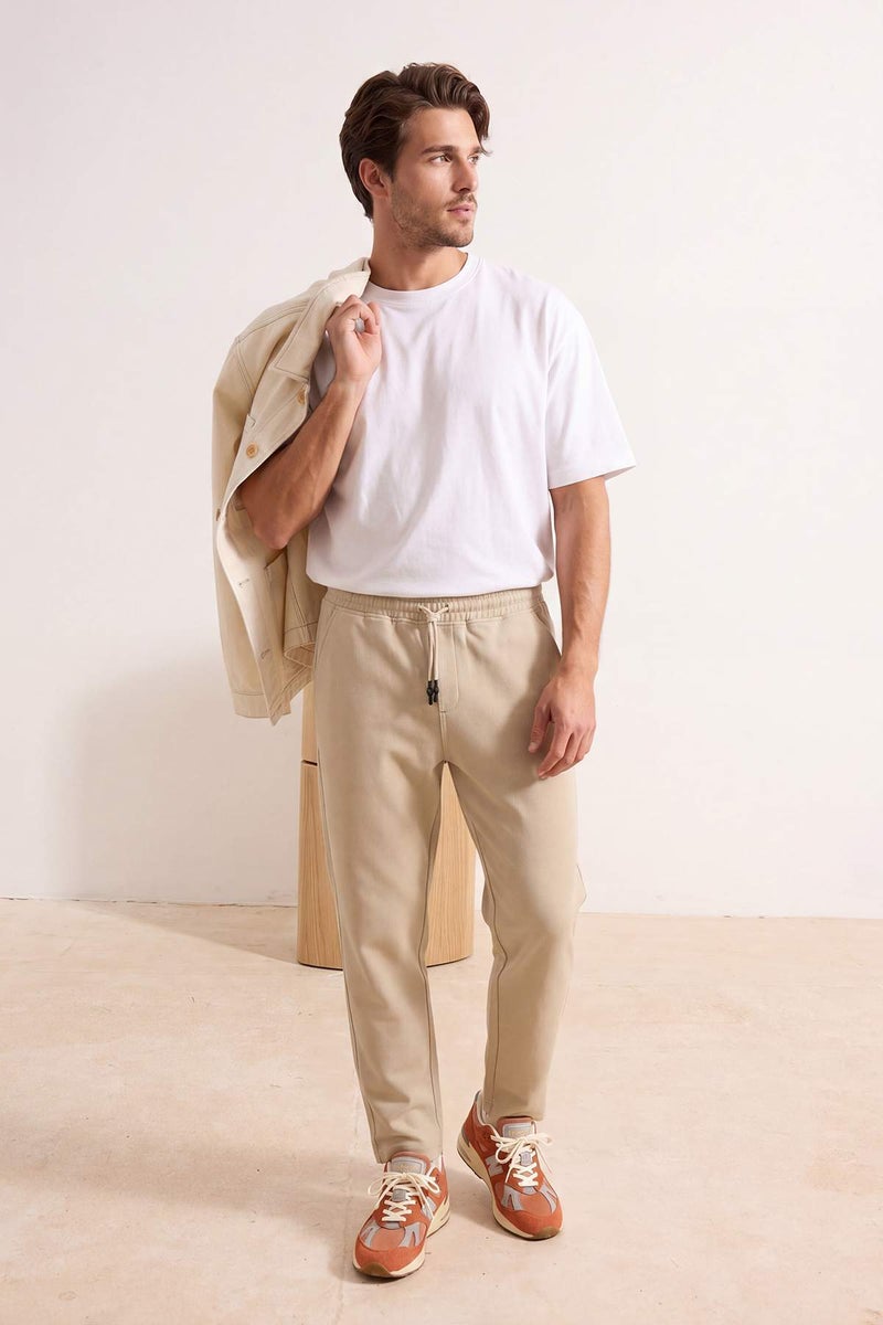 trendyol Beige Regular Elastic Waist Jeans Loose Denim Pants Tmnaw24Je00025 - Image 2