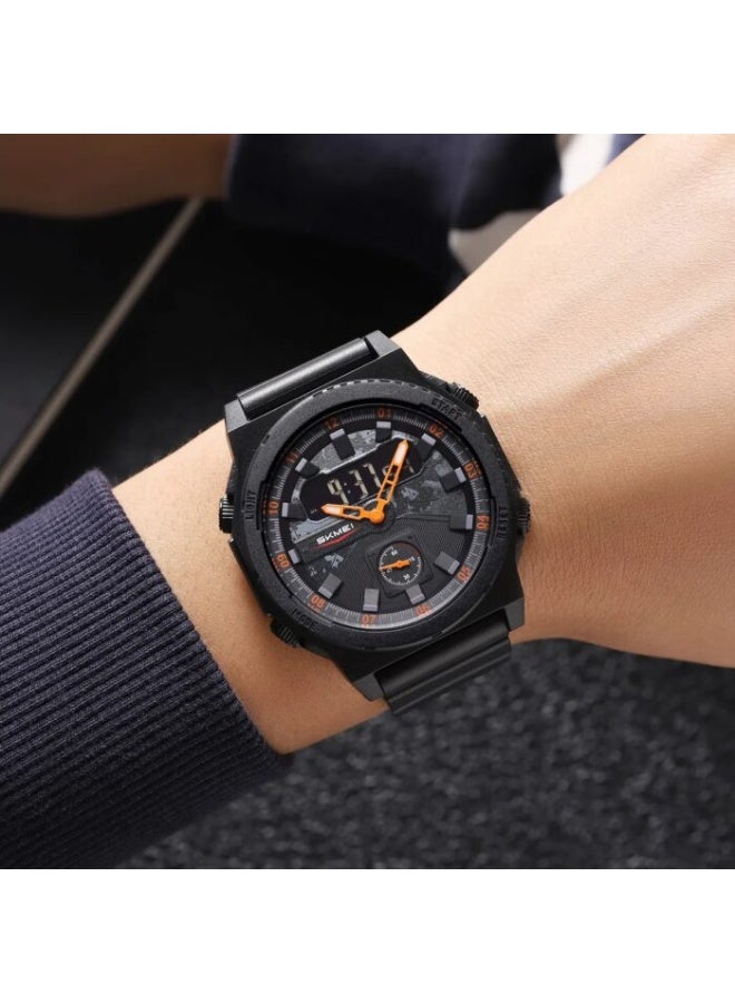 SKMEI 2355 Rugged Men’s Sports Watch – Dual Time, Water Resistant, Stopwatch, Backlight, Black/Orange - Image 4