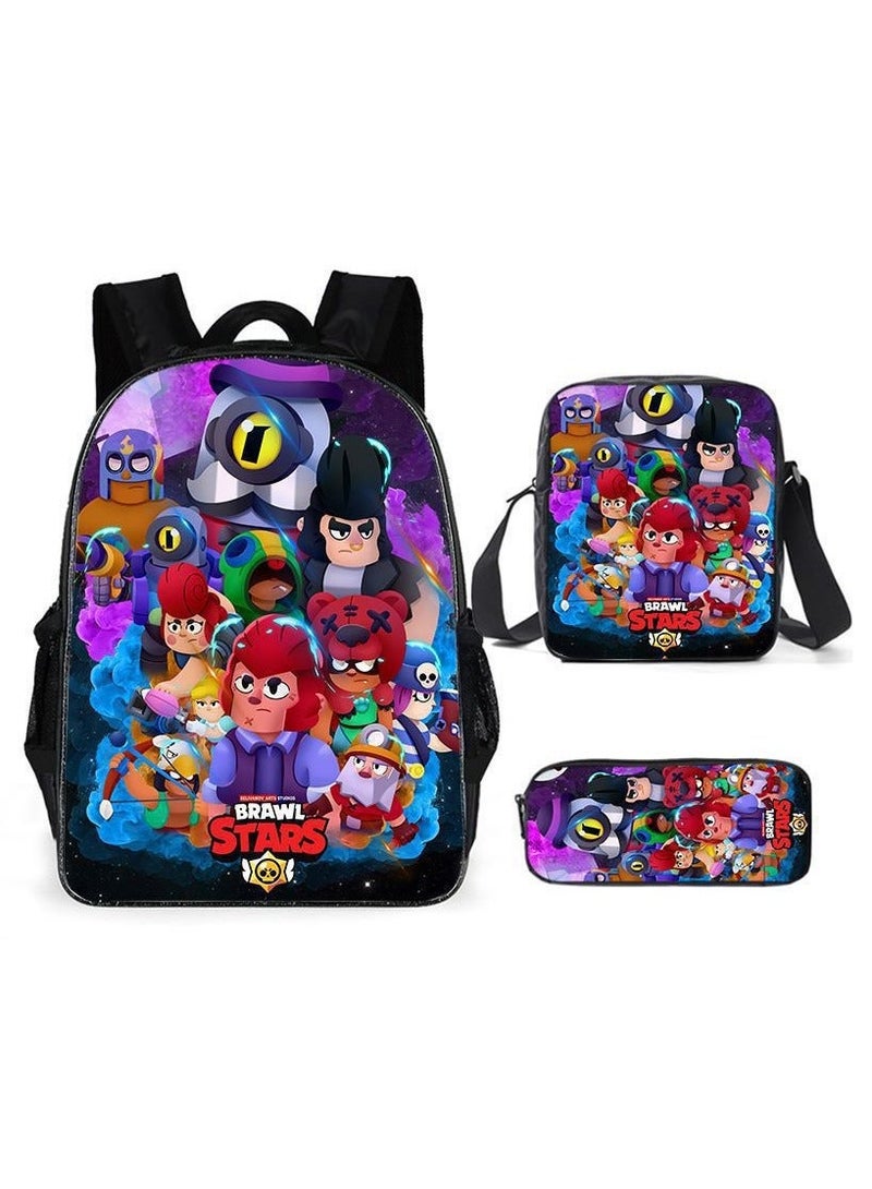 Brawl Stars Student Cartoon Anime Backpack Three-Piece Set 29*16*42cm