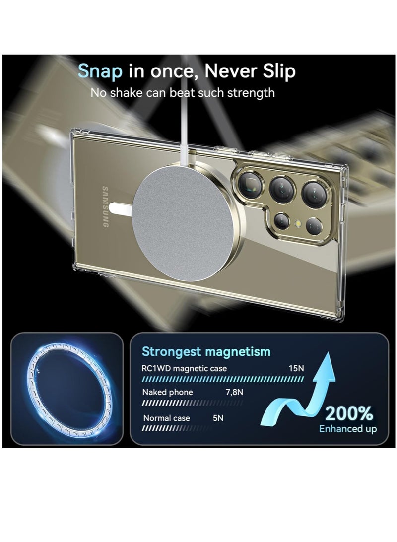 حافظة سامسونج جالاكسي S24 ألترا، متوافقة مع MagSafe مع واقي شاشة، مقاومة للصدمات، حماية عسكرية، ظهر شفاف مقاوم للخدوش، حافظة مغناطيسية لهاتف سامسونج S24 ألترا، شفاف - Image 3