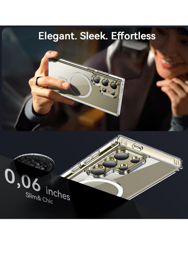 حافظة سامسونج جالاكسي S24 ألترا، متوافقة مع MagSafe مع واقي شاشة، مقاومة للصدمات، حماية عسكرية، ظهر شفاف مقاوم للخدوش، حافظة مغناطيسية لهاتف سامسونج S24 ألترا، شفاف - Image 5