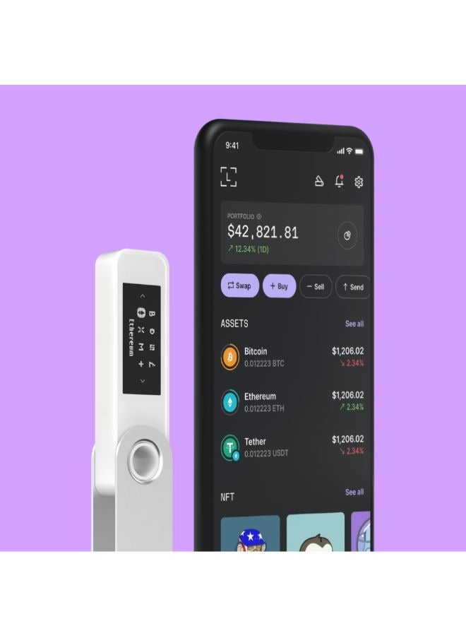 ليدجر محفظة أجهزة نانو إس بلس | التخزين البارد الأكثر أمانا للعملات المشفرة و NFT ، شاشة OLED ، اتصال من النوع C ، 5000+ قطعة نقدية مدعومة ، لأجهزة Android و MacOS و Windows - أبيض - Image 4