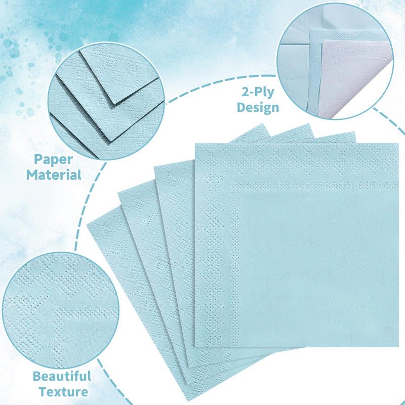 NatNarr 120 Pcs Cocktail Napkins Light Blue Graduation Napkins Disposable Dessert Beverage Napkin Blue Party Napkin for Graduation  Baby Shower  Wedding  Birthday  5 x 5 Inch - Image 2