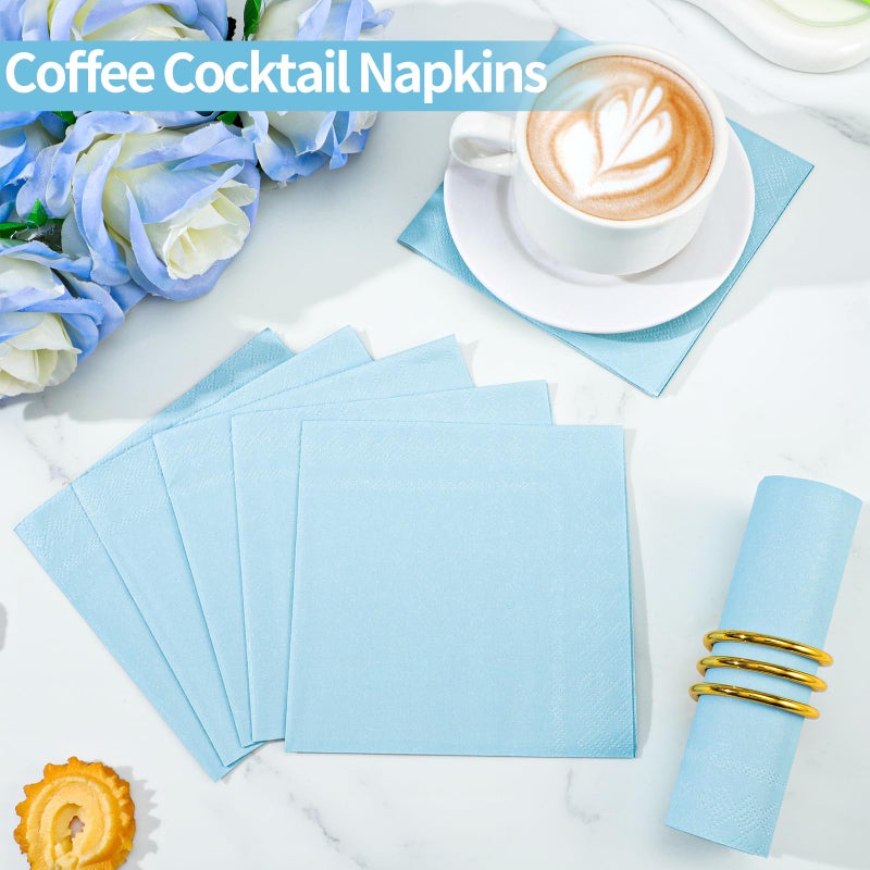 NatNarr 120 Pcs Cocktail Napkins Light Blue Graduation Napkins Disposable Dessert Beverage Napkin Blue Party Napkin for Graduation  Baby Shower  Wedding  Birthday  5 x 5 Inch - Image 3