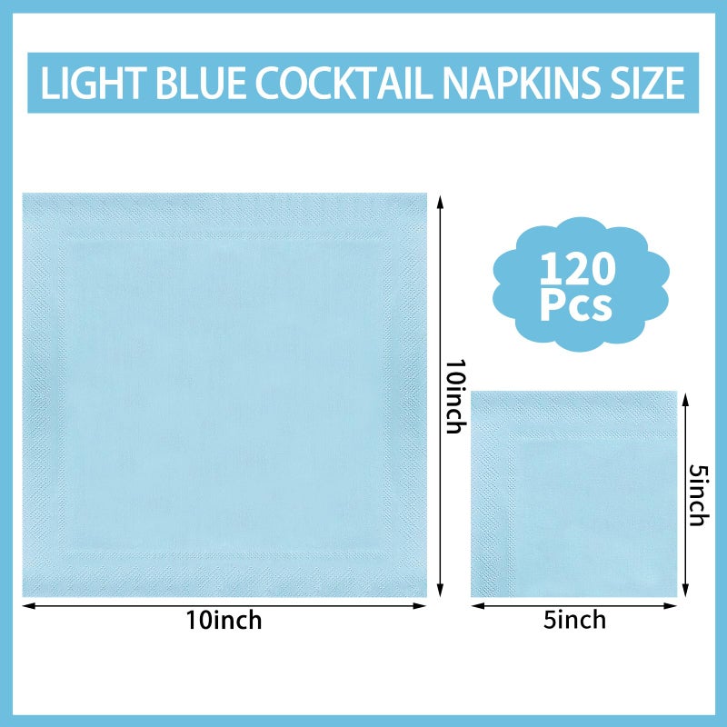 NatNarr 120 Pcs Cocktail Napkins Light Blue Graduation Napkins Disposable Dessert Beverage Napkin Blue Party Napkin for Graduation  Baby Shower  Wedding  Birthday  5 x 5 Inch - Image 1