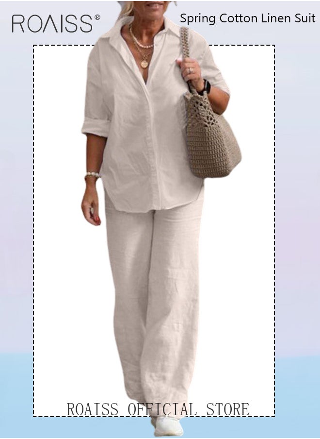 Ladies Comfortable Cotton Linen 2 Piece Suit for Daily Commute - Shirt and Wide Leg Pants Set with Simple Loose Fit Design for Leisure - pzsku/ZAA6A97AEBCE5F208796BZ/45/_/1705049742/11530e3a-95ef-459b-92d2-522bd1e0d708