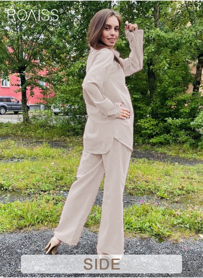 Ladies Comfortable Cotton Linen 2 Piece Suit for Daily Commute - Shirt and Wide Leg Pants Set with Simple Loose Fit Design for Leisure - pzsku/ZAA6A97AEBCE5F208796BZ/45/_/1705049743/877de388-2b77-44d3-8902-ef67a0176b14