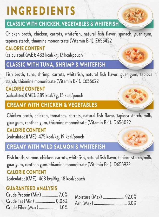 Fancy Feast Purina Fancy Feast Broth Complement Chicken and Seafood Lickable Grain Free Wet Cat Food Variety Pack - (Pack of 20) 1.4 oz. Pouches - Image 5