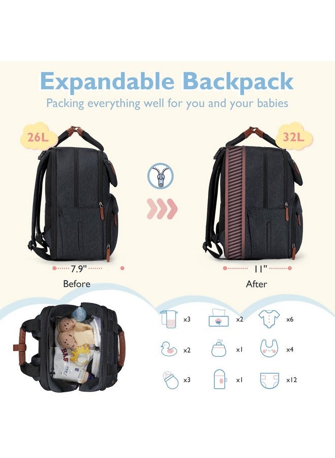 mommore Diaper Bag Backpack, Large Diaper Bag Expandable for 2 Kids/Twins, Durable Baby Bag with Changing Pad, Water Resistant Travel Diaper Backpack for Mom Dad - Image 2