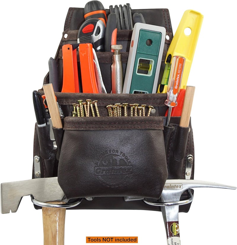 Graintex PS1234 10 Pocket Tool Pouch Oil Tanned Leather for Constructors, Electricians, Plumbers, Framers - Image 2