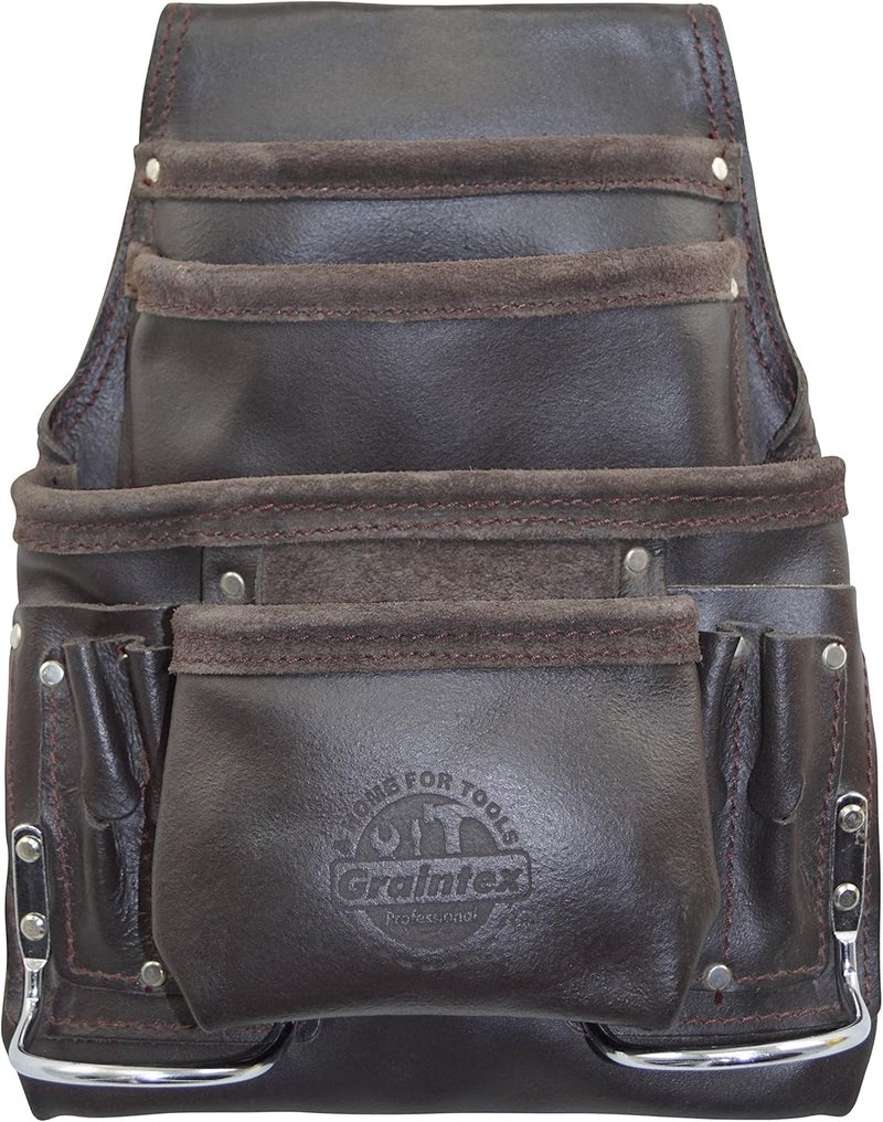 Graintex PS1234 10 Pocket Tool Pouch Oil Tanned Leather for Constructors, Electricians, Plumbers, Framers - Image 1