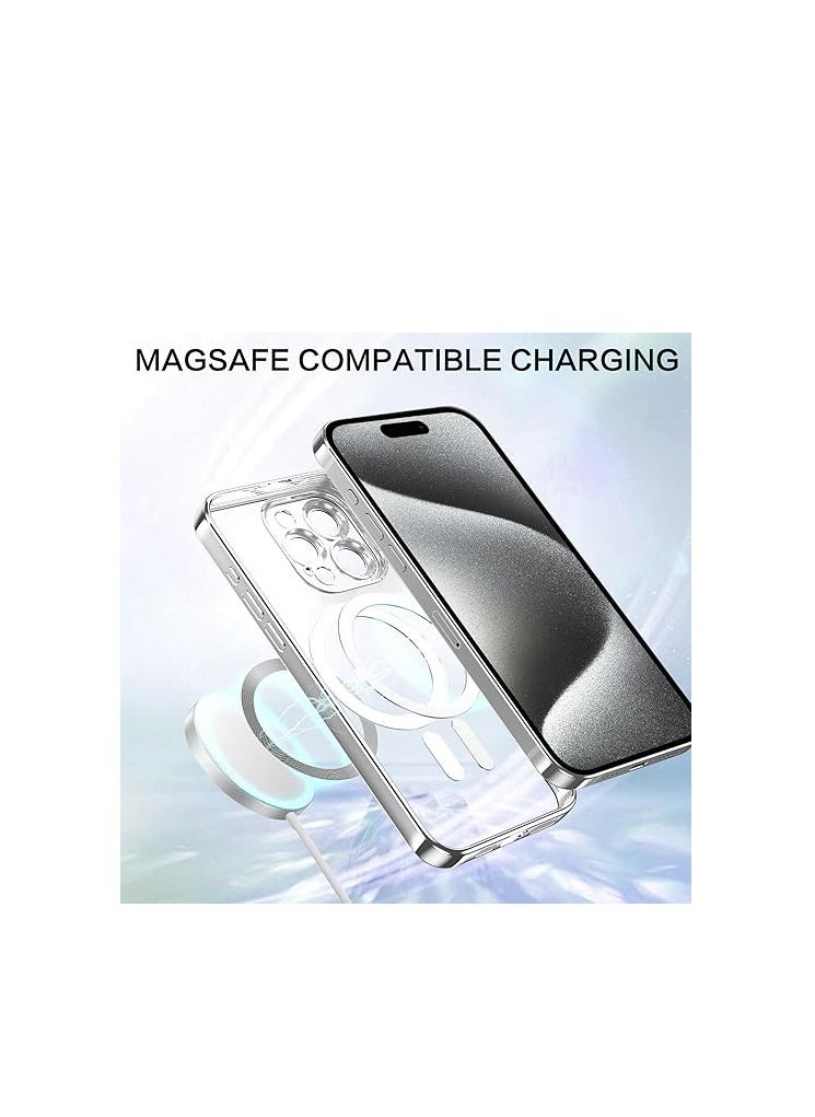 Case for iPhone 15 Pro Max Case, Transparent Magnetic [Compatible with MagSafe] Slim Fit Thin Lightweight Soft TPU Shockproof Women Men Phone Cases Covers for iPhone 15 Pro Max 6.7", Clear/Silver  - Image 2