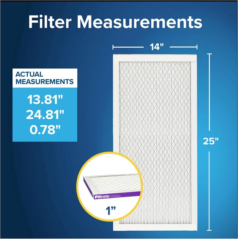 FILTRETE 14x25x1 AC Furnace Air Filter, MERV 12, MPR 1500, CERTIFIED asthma & allergy friendly, 3 Month Pleated 1-Inch Electrostatic Air Cleaning Filter, 4-Pack (Actual Size 13.81x24.81x0.78 in) - Image 2
