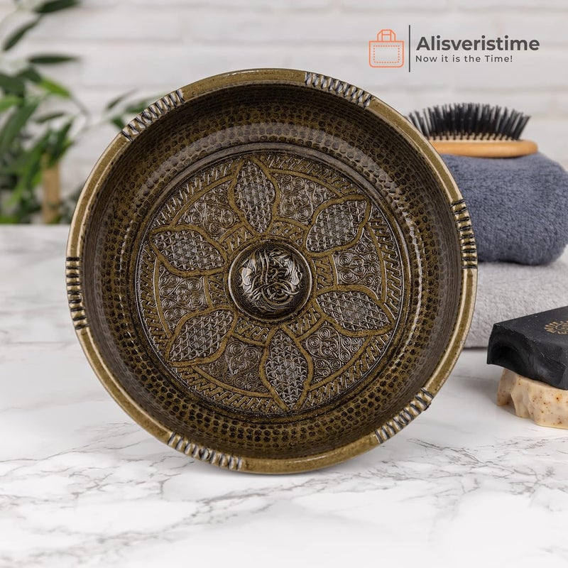 Alisveristime وعاء حمام نحاسي تركي أصيل من (وزن 440 جرام، مصنوع من الزنك، لون أسود) - Image 5