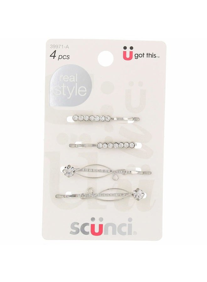 Scunci 4 Piece Rhinestone Slide Pins, Silver, 2 Sets, Adult Women, Formal Occasion, Elegant Style - Image 4