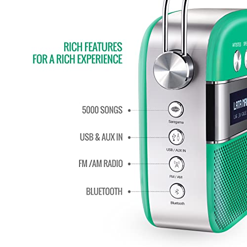 Carvaan Saregama Carvaan Premium Hindi - Portable Music Player with 5000 Preloaded Songs, FM/BT/AUX (Forest Green) - Image 3