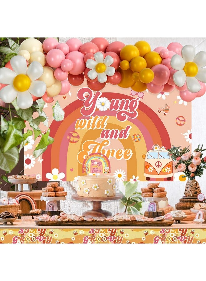 Hombae Young Wild and Three Party Decorations Girl, 3rd Birthday Decorations Girl, Boho Daisy Hippie Third Supplies, Retro Balloon Backdrop Banner Tablecloth Cake Topper Plates Napkins Forks 257 PC - Image 5