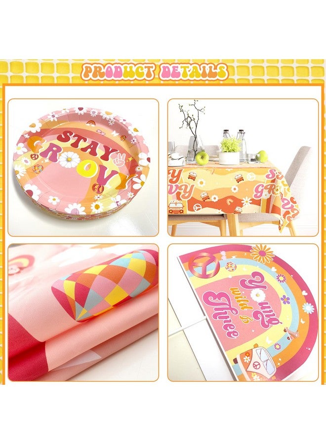 Hombae Young Wild and Three Party Decorations Girl, 3rd Birthday Decorations Girl, Boho Daisy Hippie Third Supplies, Retro Balloon Backdrop Banner Tablecloth Cake Topper Plates Napkins Forks 257 PC - Image 4