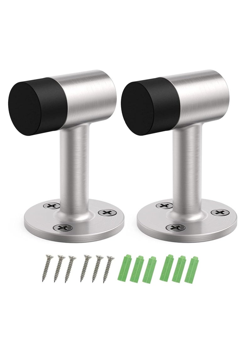 2 Packs Door Stops Rubber Black Door Stop Modern Chrome Silver Door Stopper Floor Mount Door Stop Heavy Duty Door Stopper with Rubber Bumper - Image 1