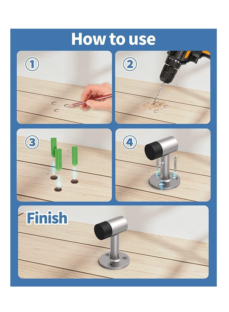 2 Packs Door Stops Rubber Black Door Stop Modern Chrome Silver Door Stopper Floor Mount Door Stop Heavy Duty Door Stopper with Rubber Bumper - Image 4