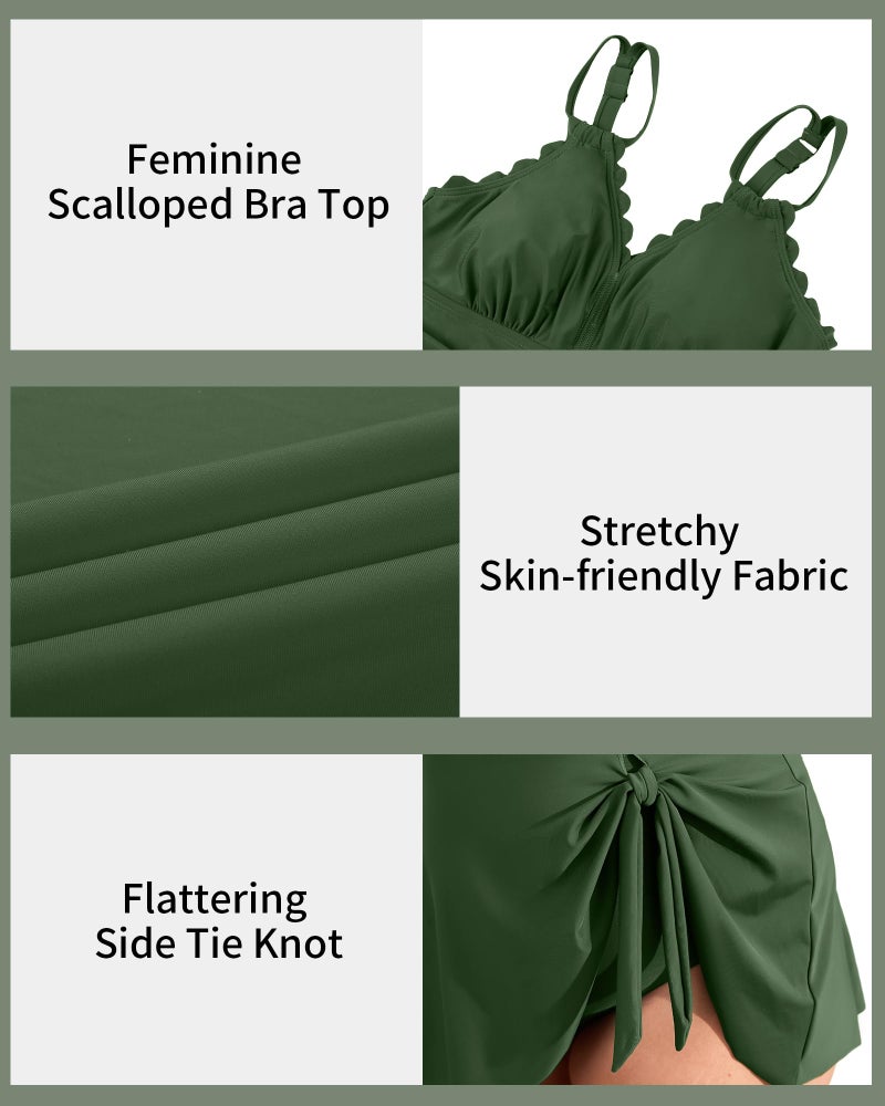 Charmo Plus Size Swimsuit for Women Swim Dress Scalloped One Piece Tummy Control Bathing Suit Ruched Swim Suits 2026 Green 2X - Image 4