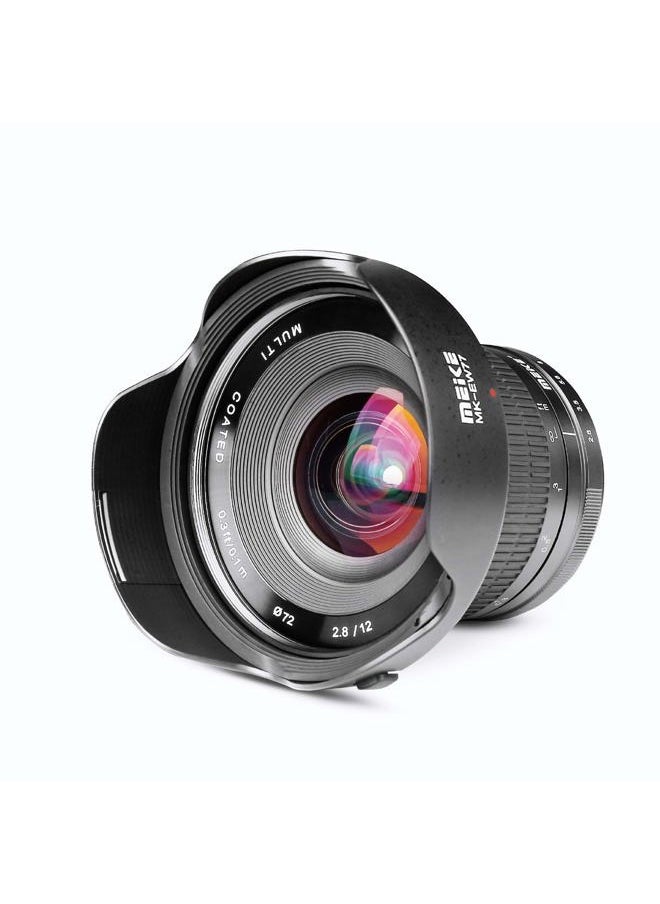 Meike - 12mm f2.8 Ultra Wide Angle Fixed Lens with Removeable Hood for Fujifilm Mirrorless Camera with APS-C such as X-T1 X-T2 X-T3 X-T4 X-T20 X-T10 X-T30 X-T100 X-T200 X-Pro2 X-E3 X-Pro3 X-A X-E1 - Image 1