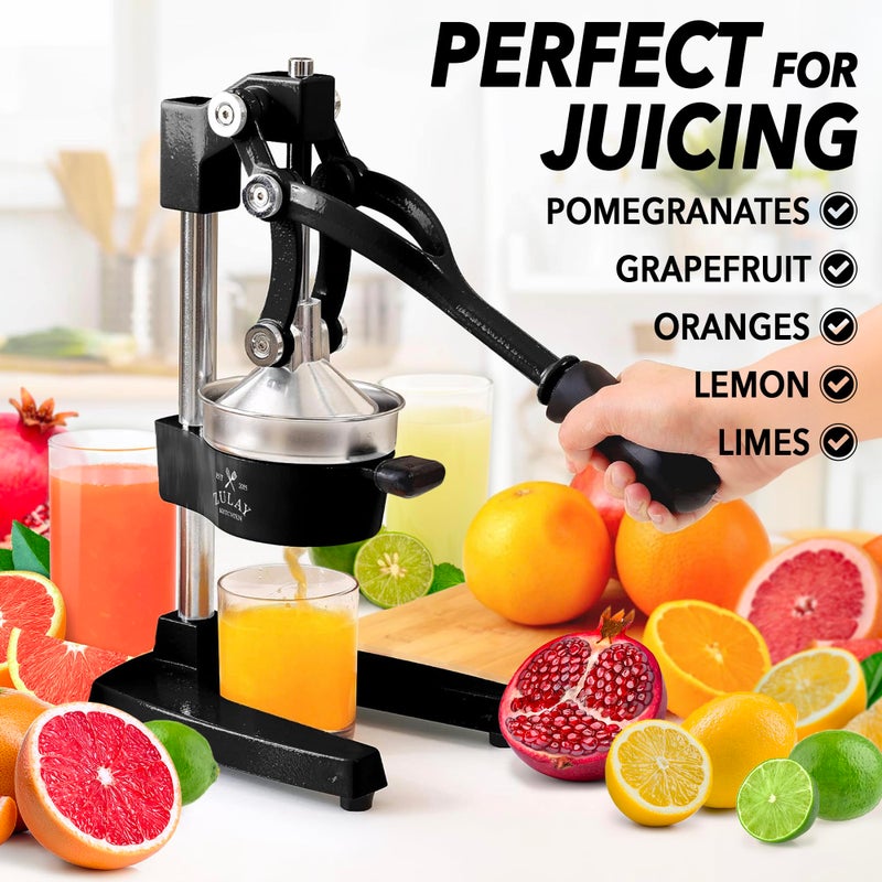 Zulay Kitchen Cast-Iron Orange Juice Squeezer - Heavy-Duty, Easy-to-Clean, Professional Citrus Juicer - Durable Stainless Steel Lemon Squeezer - Sturdy Manual Citrus Press & Orange Squeezer (Black) - Image 2