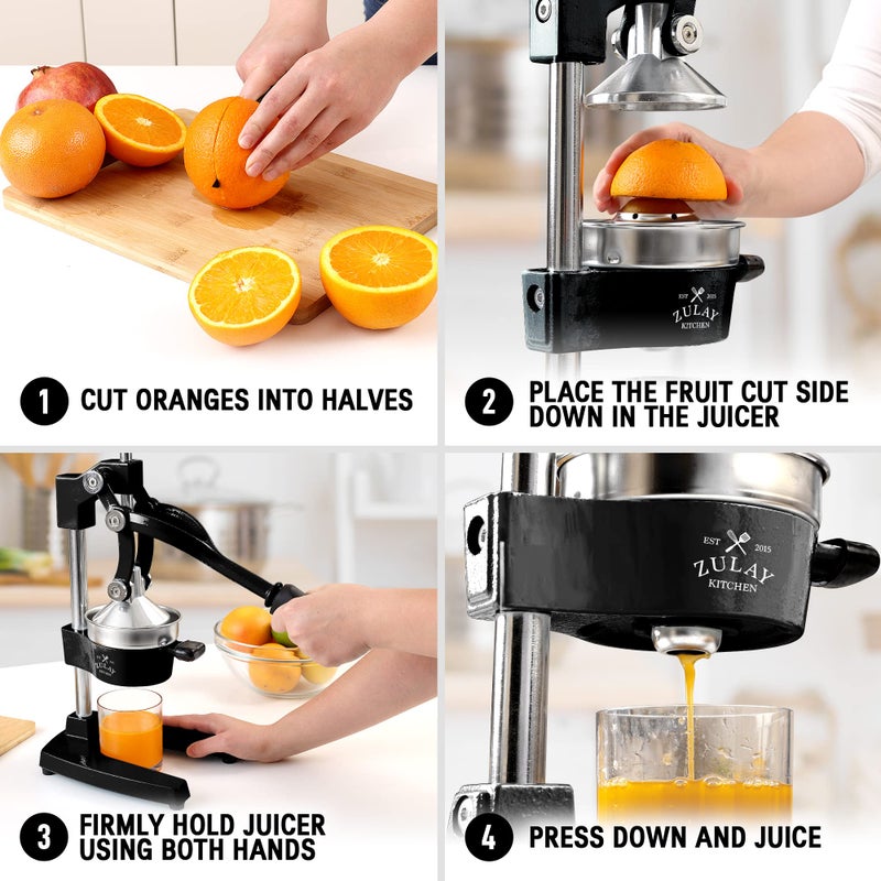 Zulay Kitchen Cast-Iron Orange Juice Squeezer - Heavy-Duty, Easy-to-Clean, Professional Citrus Juicer - Durable Stainless Steel Lemon Squeezer - Sturdy Manual Citrus Press & Orange Squeezer (Black) - Image 3