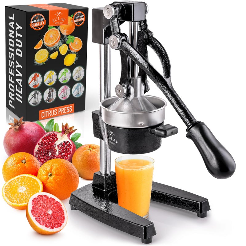 Zulay Kitchen Cast-Iron Orange Juice Squeezer - Heavy-Duty, Easy-to-Clean, Professional Citrus Juicer - Durable Stainless Steel Lemon Squeezer - Sturdy Manual Citrus Press & Orange Squeezer (Black) - Image 1