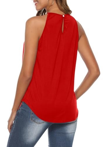 Bluetime Going Out Tops for Women Spaghetti Strap Lace Pleated Front Camisole Tank Tops Red S - Image 3