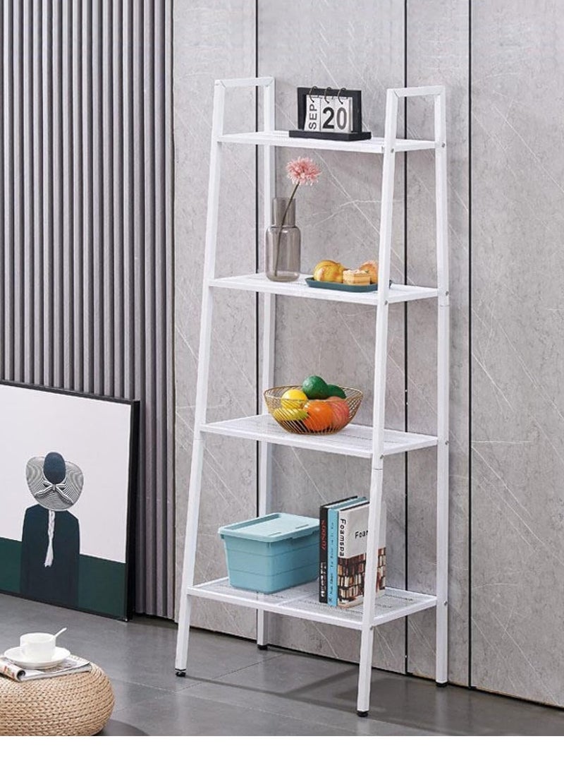 شو وو رف معدني على شكل شبه منحرف مكون من 4 طبقات، حامل عرض للنباتات والزهور، رف تخزين منزلي مستقل، رف تخزين متعدد الطبقات للحمام، أرفف سلم مفتوحة، رف كتب للمكتب المنزلي - Image 1