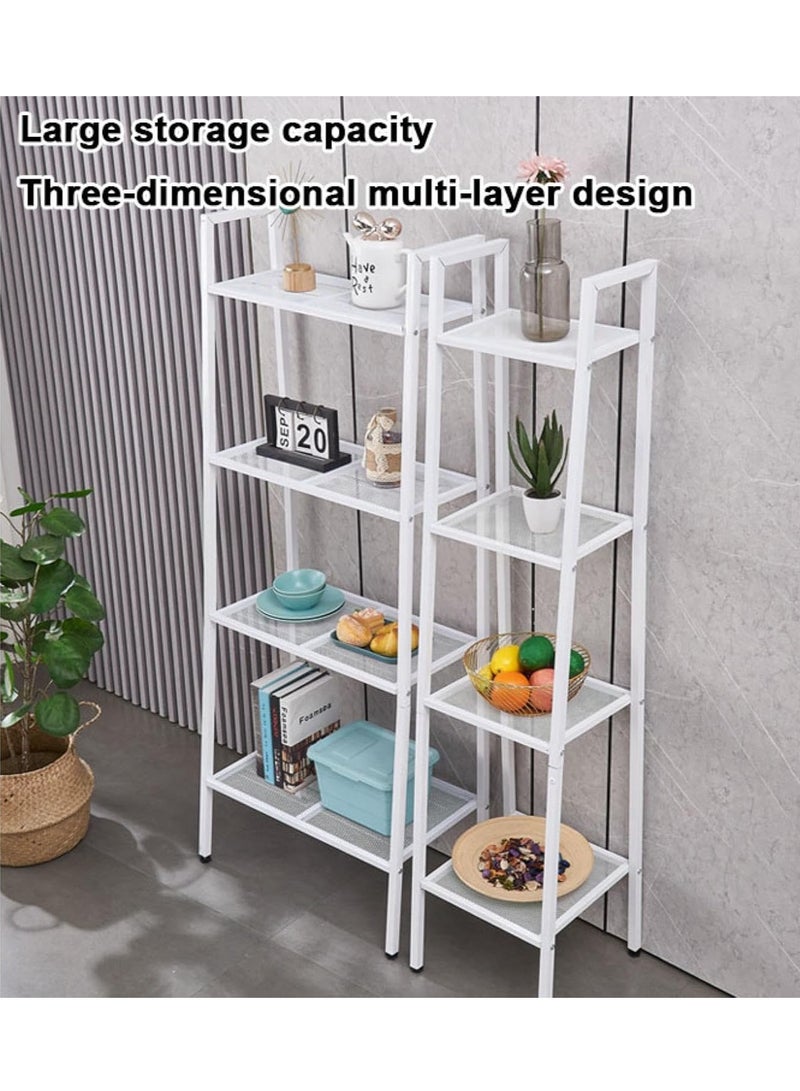 شو وو رف معدني على شكل شبه منحرف مكون من 4 طبقات، حامل عرض للنباتات والزهور، رف تخزين منزلي مستقل، رف تخزين متعدد الطبقات للحمام، أرفف سلم مفتوحة، رف كتب للمكتب المنزلي - Image 4