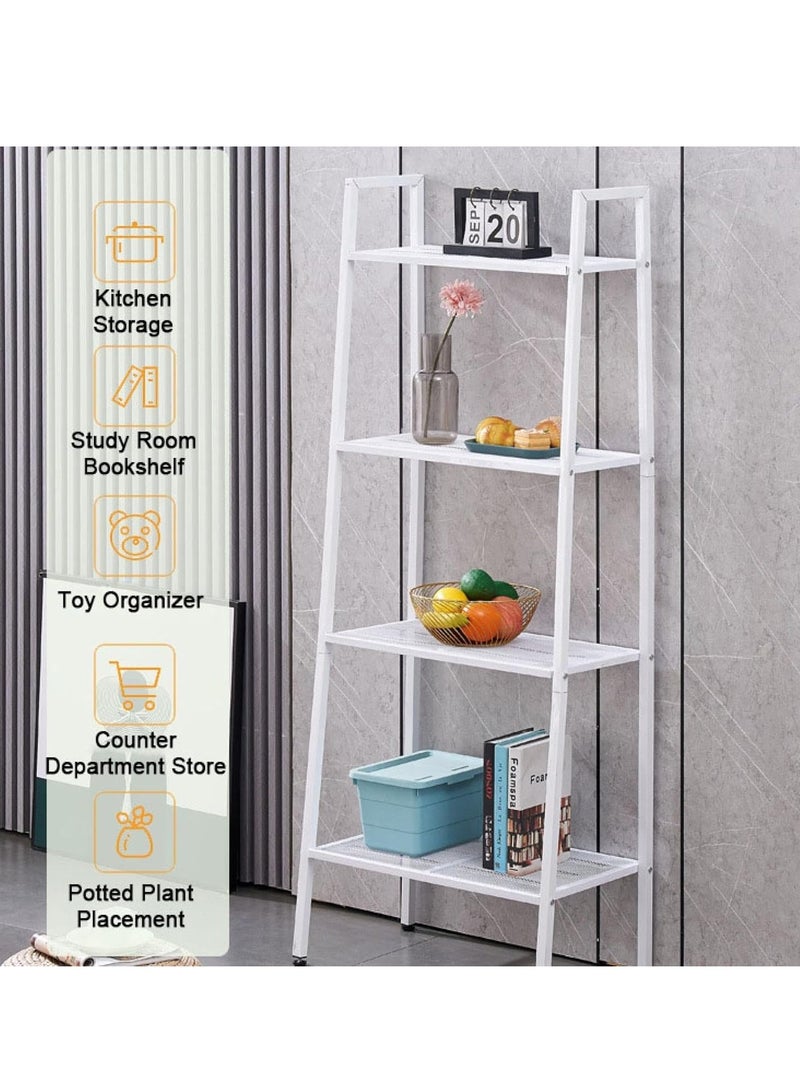 شو وو رف معدني على شكل شبه منحرف مكون من 4 طبقات، حامل عرض للنباتات والزهور، رف تخزين منزلي مستقل، رف تخزين متعدد الطبقات للحمام، أرفف سلم مفتوحة، رف كتب للمكتب المنزلي - Image 5