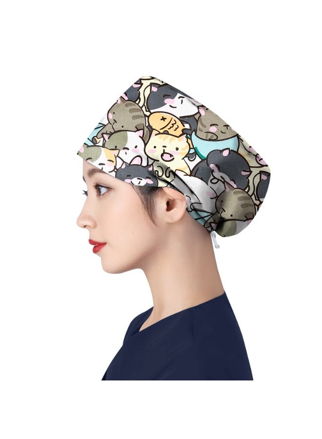 NIBEMINENT Women's Long Hair Nursing Cap Cotton Adjustable Medical Hospital Surgical Cap Unisex Anesthesiologist Nurse Working Scrub Caps