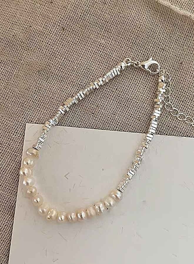 JUNO & Co. Women'S Pearl Bracelet 3-Piece Set, Exquisite Silver Beaded Elastic Bracelet, Can Be Stacked, Suitable For Weddings, Balls, Brides And Bridesmaids - Image 5