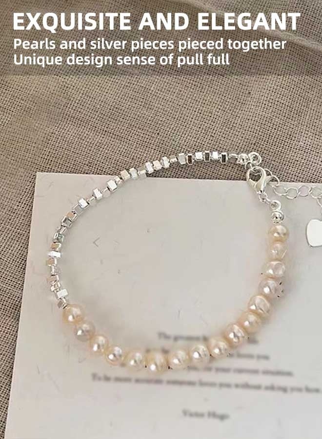 JUNO & Co. Women'S Pearl Bracelet 3-Piece Set, Exquisite Silver Beaded Elastic Bracelet, Can Be Stacked, Suitable For Weddings, Balls, Brides And Bridesmaids - Image 4