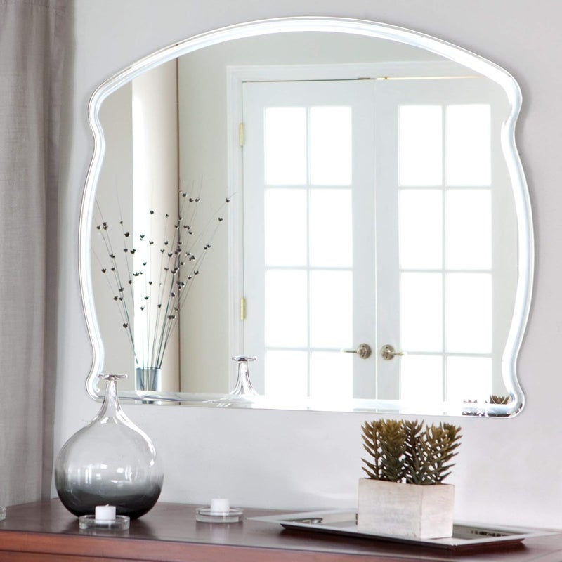 TINITALO Frameless Decorative Mirror Glass for Wall Mirror for Bathrooms Mirror in Home Mirror Decor Mirror Size 18 X 24 Inch QG 65 Unframed Silver Semicircular